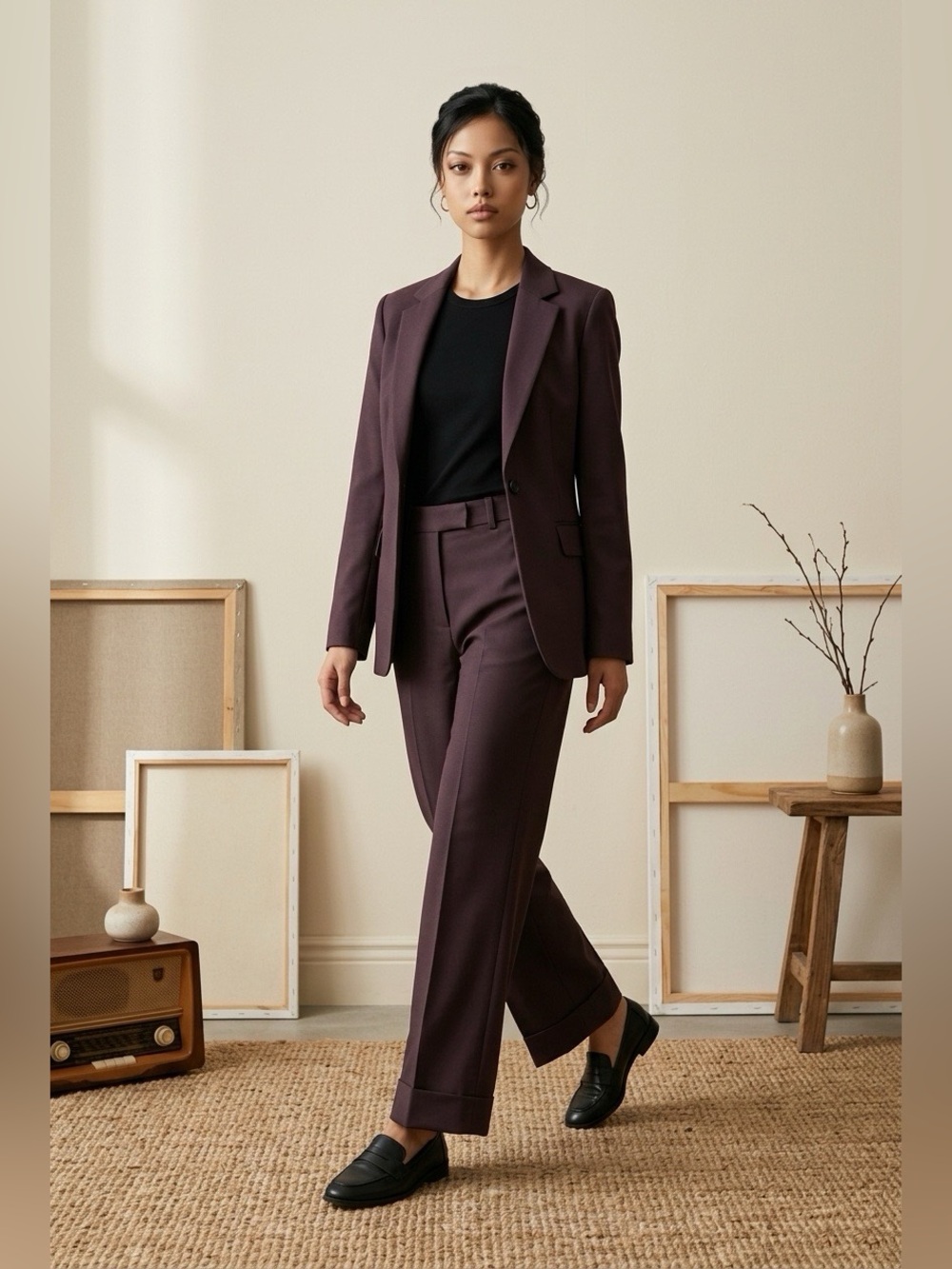 St John Tailored Wide-Leg Pants in Walnut - Size 6